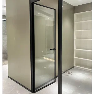 Unbreakable 28mm Narrow Frame Slim Profile Single Leaf Fiber Glass Aluminum Frame Glass Door