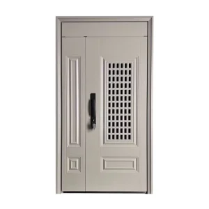 Unequal Double Door Anti-Theft Steel Security Door with Modern Design and Finished Surface for Apartment Exterior