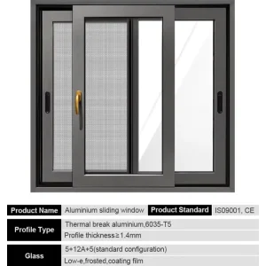 Ventilation Glass Courtyard Aluminum Sliding Window System with Laminated Safety Glass for Sunroom