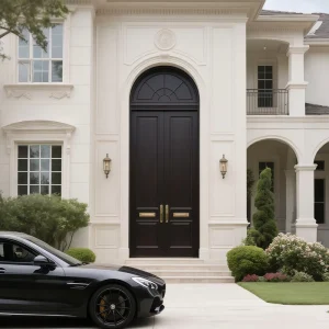 Villa Entrance Door Rural Self-Built House Arched Double Door Custom Solid Wood Painted Outdoor