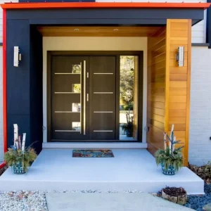 Villa Entrance Wood Door with Glass Window and Long Handle