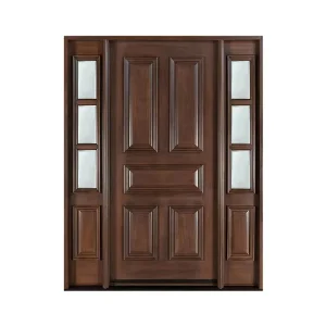 Villa Exterior Teak Wood Main Entry Door with Unequal Doors and Double Side Lites