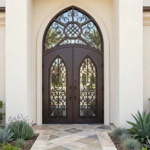 Villa Main Entry Door Exterior Victorian Arch Decorative Double Wrought Iron Entrance Front Doors