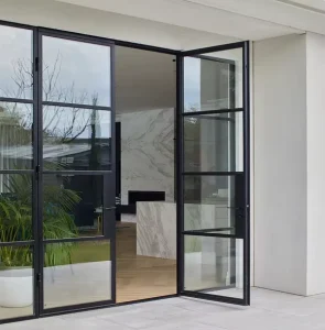 Villa Modern Steel Metal Swing Double Doors for Houses Swing Glass Pivot Front Door
