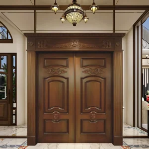 Villa Solid Wood Entrance Door American Carved Design Double Opening Front Door Manual Opening