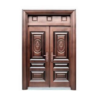 Villa Wood Grain Entrance Interior Gate Steel Double Swing Door