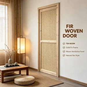 Vintage Fir Rattan Wooden Door Solid Fir Wood Rattan Door for Hotel Project