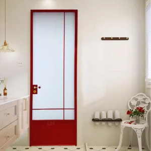 Vintage Interior Aluminum Metal Frosted Glass Bathroom Swing Door Waterproof