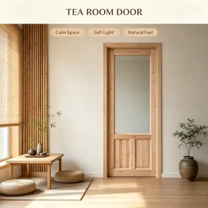 Vintage Plain Fir Timber Glass Door Solid Wood Room Door for Old House Renovation
