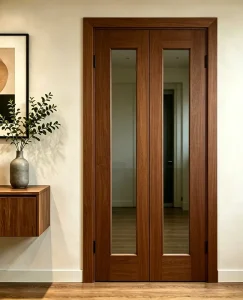 WPC Double-Panel Interior Swing Door with Embedded Clear Glass Inserts