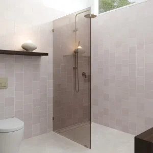 Wall-Mounted 900×1500 Aluminium Hinge Shower Panel Tinted Glass Polished Gold Finish