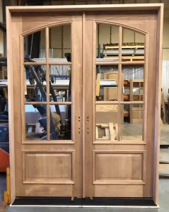 Walnut Pivot Wood Front Door with Thermal Break Aluminum Cladding
