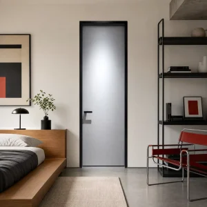 Water-Resistant Tempered Glass Swing Door with Aluminum Alloy Narrow Frame, French Design, for Interior Kitchen and Living Room