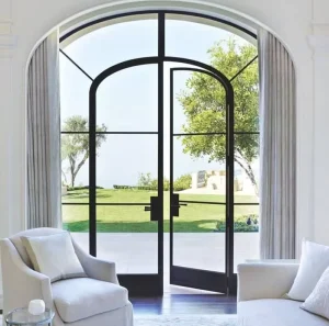 Waterproof Aluminum Alloy French Door with Tempered Glass for Courtyard