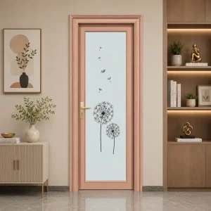 Waterproof Aluminum Bathroom Door with Tempered Privacy Glass for Residential and Contractor Use