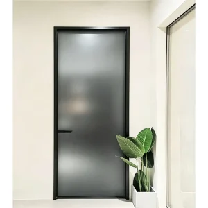 Waterproof Anti Corrosion Aluminum Alloy Slim Frame Ribbed Glass Toilet Washroom Ultra narrow Swing Door