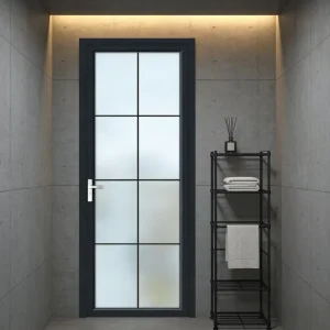 Waterproof Black Aluminum Narrow-Frame Swing Door for Bathroom
