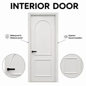 Waterproof Composite Baking-Paint Slab Door, White, Modern Arched Design, for Villa, Hotel, Apartment, Bedroom