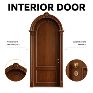 Waterproof Composite Baking Paint Slab Door for Villas, Hotels, Apartments, and Bedrooms, Modern Arched French Style