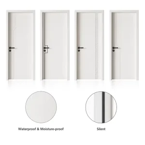 Waterproof Composite Baking-Paint Wooden Interior Slab Door, White, Modern Design, for Villa, Apartment, Hotel, Bedroom, Office
