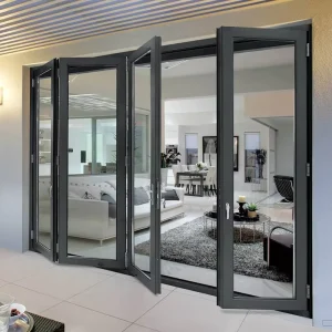 Waterproof Double-Fold Aluminum Alloy Folding Door with Double-Glazed Glass for Villa Exterior Partition