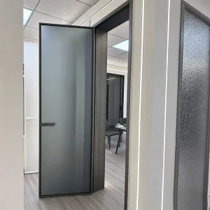 Waterproof Slim Profile Aluminum Alloy Tempered Glass Interior Swing Door for Kitchen and Bathroom