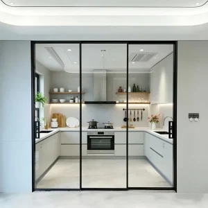 Waterproof Soundproof Glass Aluminum Sliding Door with High-Sealing Performance, for Bedroom or Kitchen