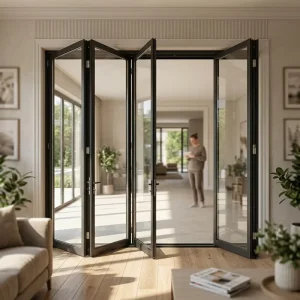 Waterproof Thermally Broken Bridge Folding Door Hurricane-Resistant Heavy-Duty Aluminum Sliding Door