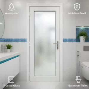 Waterproof UPVC Modern Finished Bathroom Toilet Door with Frosted Glass Casement Swing Moisture Proof for Bedroom Apartment