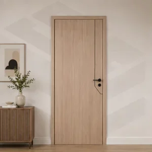 Waterproof WPC Foil Wrapped Line Engraved Door Delicate Black Line Decoration Modern Bedroom Interior Door for House Project CE