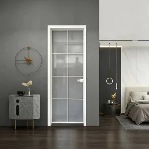 Waterproof White Aluminum Alloy Frosted Glass Swing Door for Bathrooms, Homes and Hotels