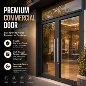 Weather-Resistant Sound-Insulated Aluminum Storefront Door Tempered Clear Glass Heavy-Duty Commercial Entry Door