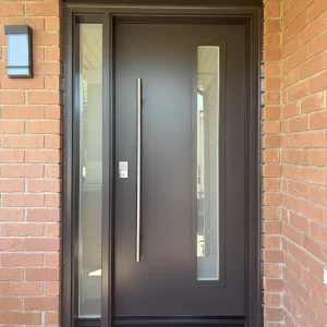 Weatherproof Aluminum Slab Entry Door with Frosted Glass Sidelight