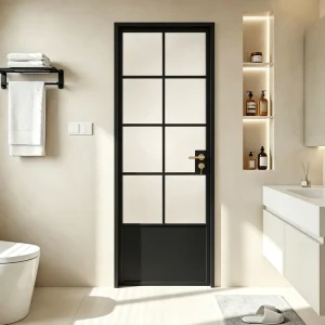 White Arched Swing Interior Door Pattern Privacy Glass Alloy Frame Sound Insulation for Small Condo Bath Kitchen Area