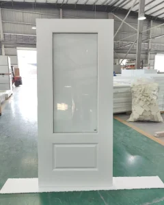 White Fiberglass Door Slab Mahogany Perforated Long and Short 2-Lite Embedded Insulated Clear Glass
