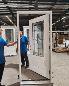 White Fiberglass Front Entry Door Embedded Low-E Insulated Glass Exterior Door for Houses