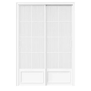 White Narrow-Frame Fluted Glass Sliding Door, Aluminum Alloy, Modern Bedroom Interior, Sound Insulation, Privacy