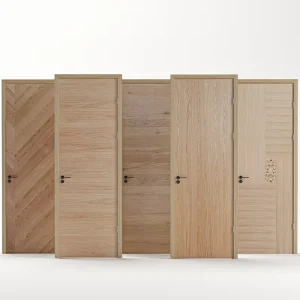 White Oak Solid Slab Interior Doors with Lock, Wooden Skin and Frame