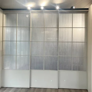 White Powder-Coated Aluminum Sliding Door with Moru Glass, Decorative Grilles, and Silent Track System