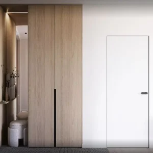 White Primer Farmhouse Wooden Hidden Flush Door with Aluminum Frame