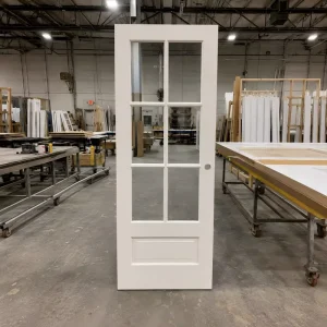 White Primer Narrow Frame Single Swing French Doors Scratch proof Slim Grid Glass Solid Core Family Pet Friendly Interior Doors
