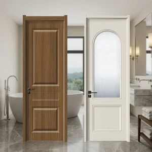 White SPC Interior Sliding Door with Glass, Single Leaf, for Bathroom and Bedroom