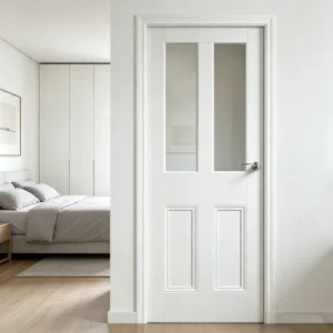 White Solid Core Interior Door with Clear Frosted Glass