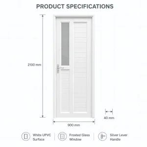 White UPVC Frosted Glass Panel Door Waterproof Soundproof Interior Swing Door for Apartment Hotel