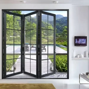 Windproof Aluminum Bi-fold Patio Doors with Double Glass Panels, Low-E Folding Accordion Design