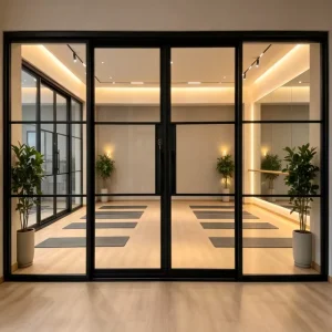 Windproof Iron and Glass Double Swing Door