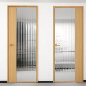Wood-Color Aluminum Frame Glass Sliding/French Door for Interior or Exterior Home and Office Use