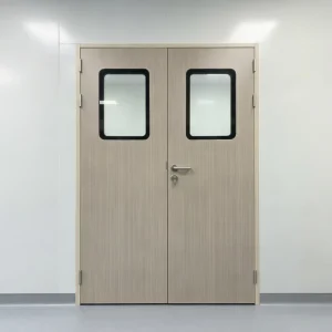 Wood Finish Clean Room Double Swing Door Transfer Print Surface Steel Base Hospital Pharma Office