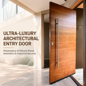 Wood-Grain Aluminum Alloy Pivot or Sliding Security Entry Door, Exterior Front Door for Villa or House