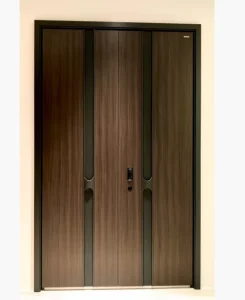 Wood Grain Aluminum Smart Security Double Entry Door, Soundproof Anti-Wear Front Door